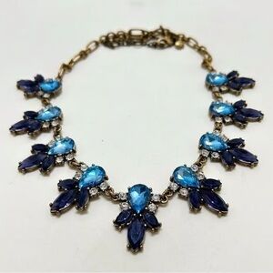 J.crew Vintage Blue Gold Crystal Petal Cluster Statement Necklace